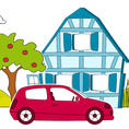 Conseil général du Bas-Rhin dessin animé village Alsace maison à colombages maison à pans de bois voiture Clio