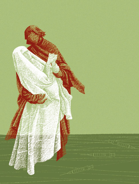 Illustration de Vlou pour la couverture du roman policier Les amants du lac vert, de Claude Peitz
