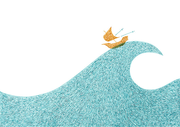 Ski nautique, illustration par Vlou